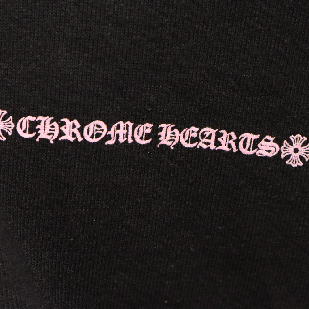 CHROME HEARTS(クロムハーツ) MATTYBOY chomper刺繍 袖フローラルプリントプルオーバーパーカー ブラック/ピンク XL【1323L140004】