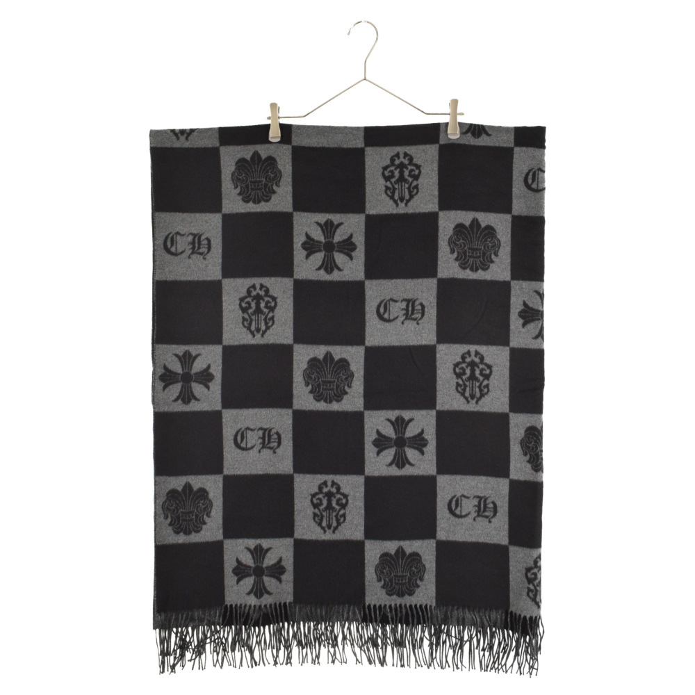 CHROME HEARTS(クロムハーツ) Checkered Cashmere Blanket チェッカードカシミアブランケット ブラック 【国内ギャランティ付き】【3623D210004】