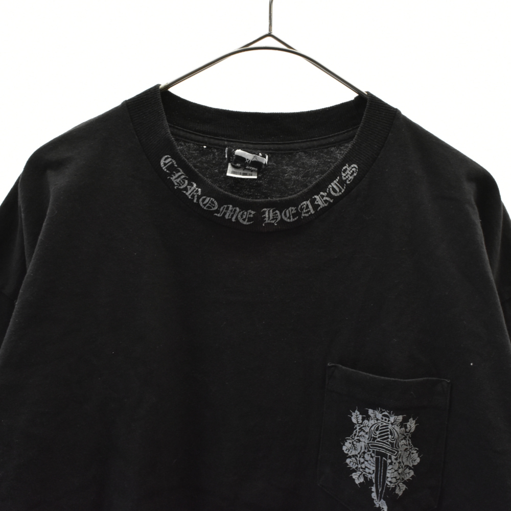CHROME HEARTS(クロムハーツ) ネックロゴプリント ポケット半袖Tシャツ カットソー ダガー XL【7021K220006】