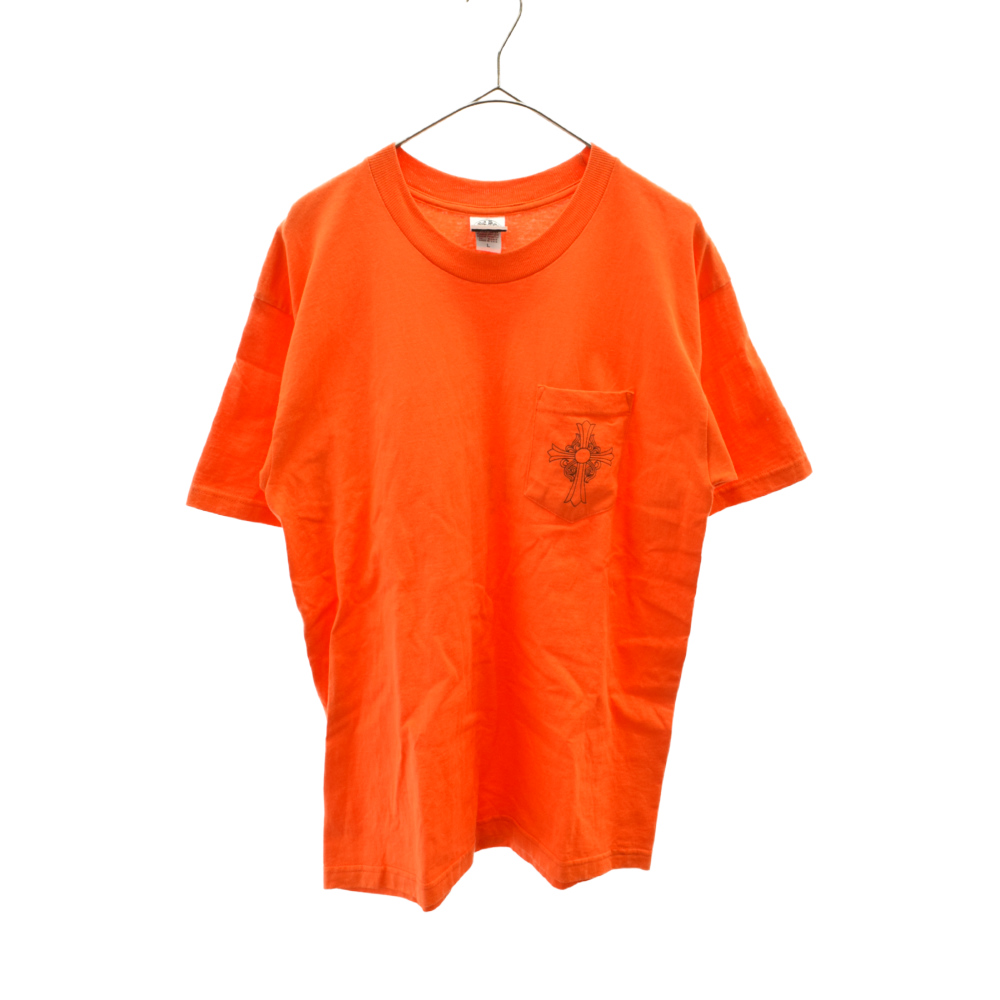CHROME HEARTS(クロムハーツ) ニューヨーク限定CHクロスプリントポケット半袖Tシャツ カットソー L オレンジ/ブラック【7021K280037】