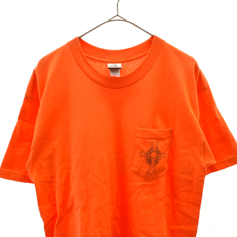 CHROME HEARTS(クロムハーツ) ニューヨーク限定CHクロスプリントポケット半袖Tシャツ カットソー L オレンジ/ブラック【7021K280037】