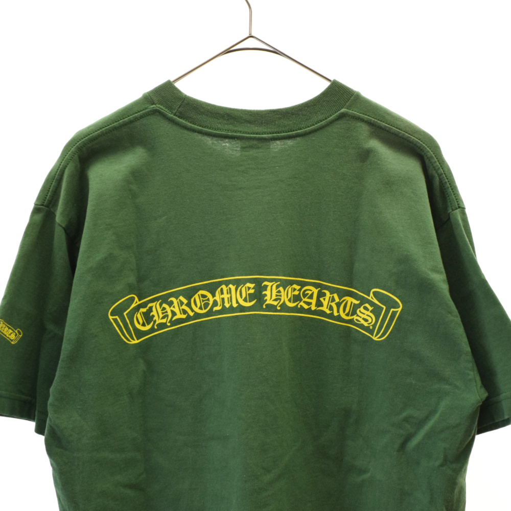 CHROME HEARTS(クロムハーツ) ロゴプリント半袖ポケットTシャツ カットソー L グリーン/イエロー【7021K280039】