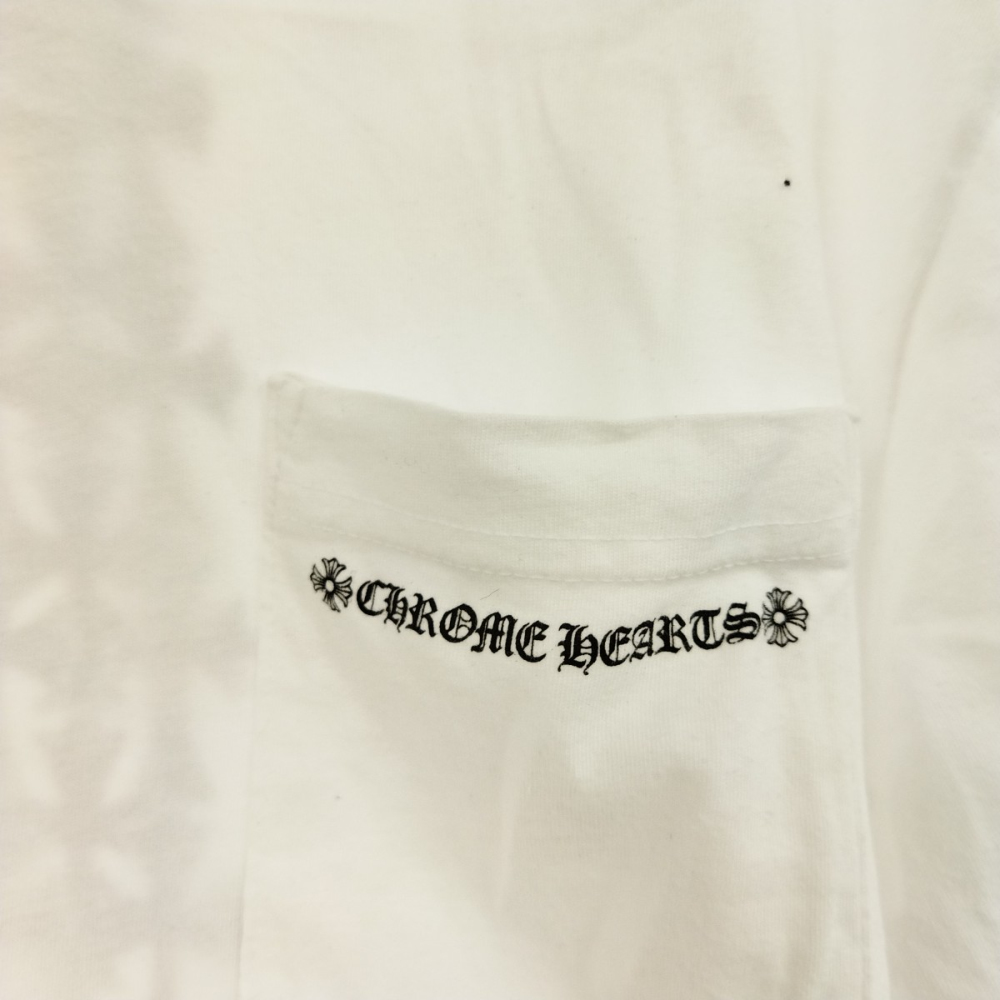 CHROME HEARTS(クロムハーツ) CEM CRS S/S TEE バックセメタリークロスクルーネック半袖ポケットTシャツ ホワイト M【7022G160011】