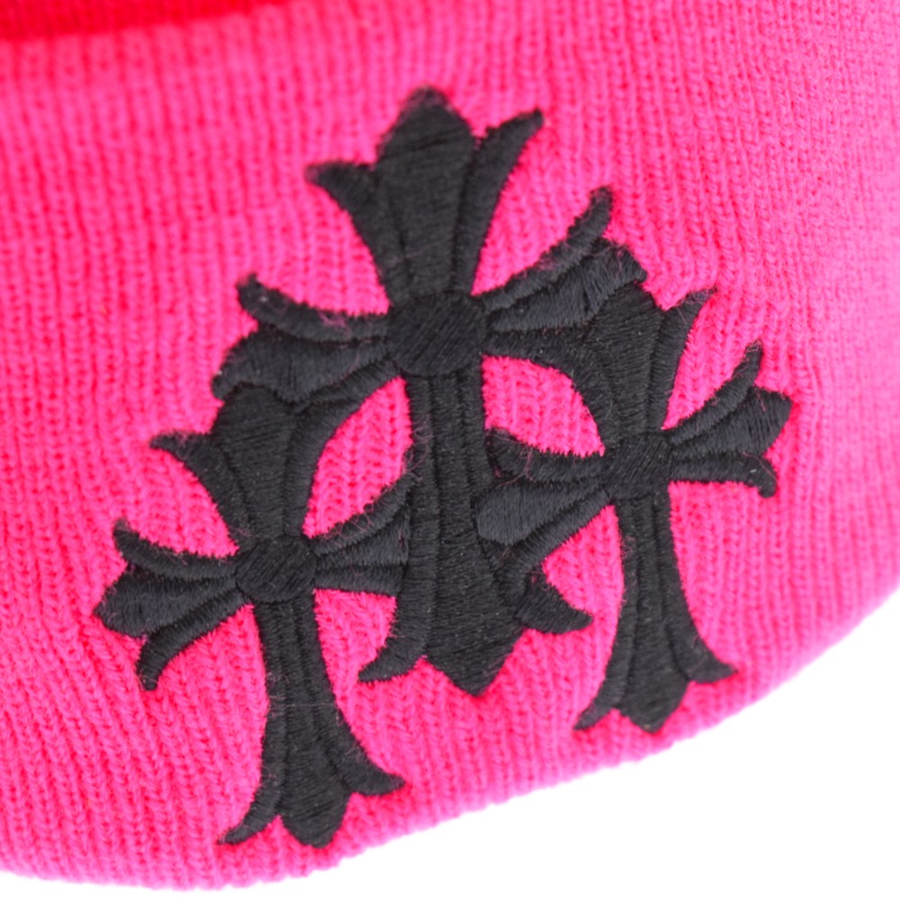 CHROME HEARTS(クロムハーツ) Cemetery Cross Beanie Neon Pink セメタリークロスパッチ ビーニー ニット帽 ピンク【7023C130001】
