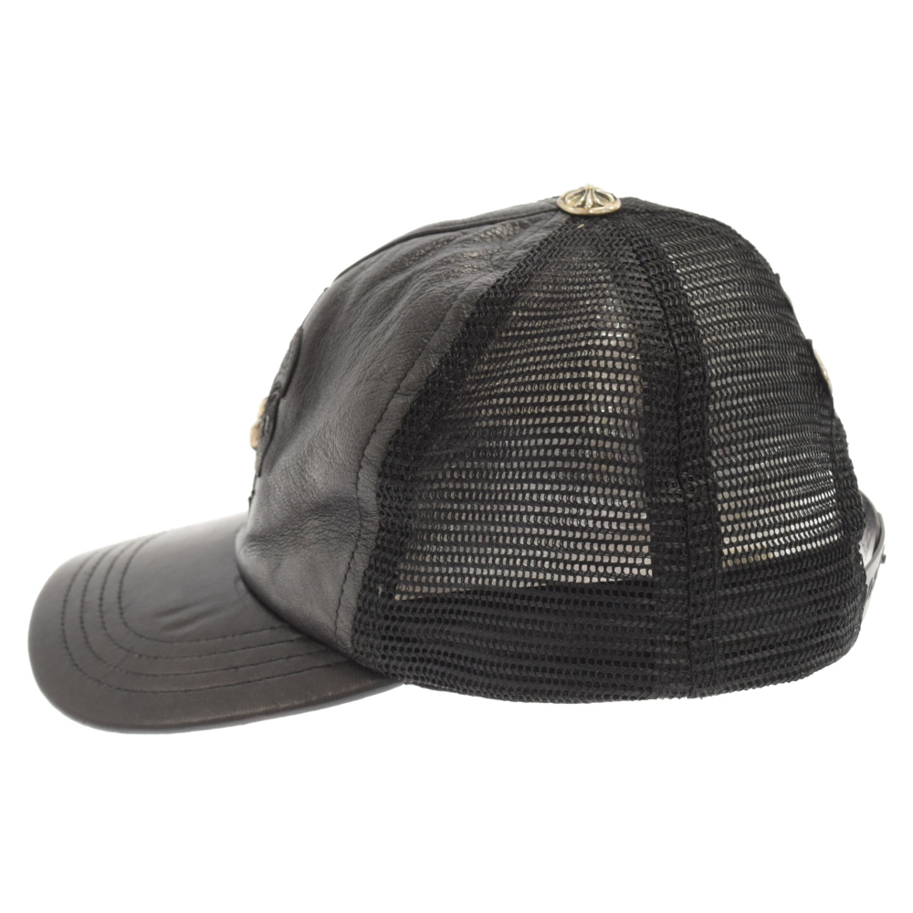CHROME HEARTS(クロムハーツ) TRUCKER CAP/ BSフレア装飾レザーメッシュキャップ 帽子 ブラック【7023E280002】