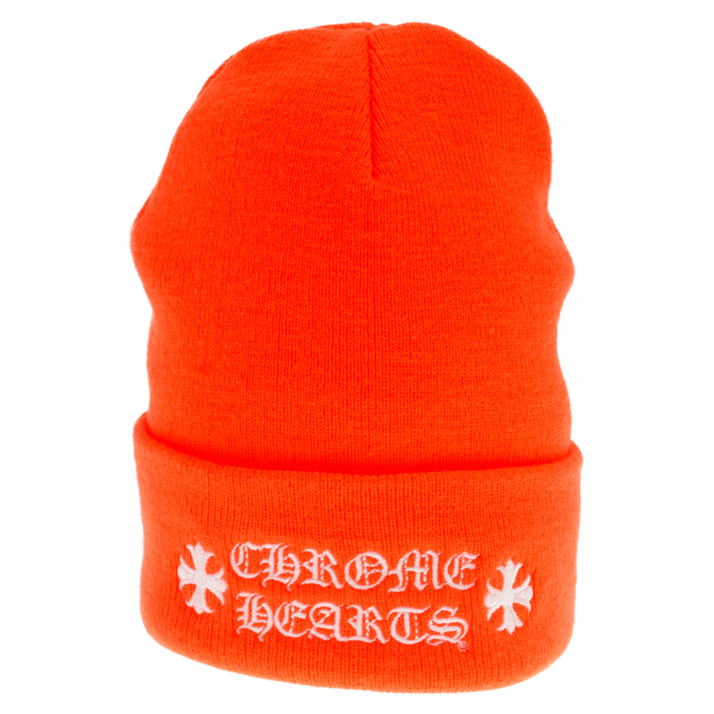 CHROME HEARTS(クロムハーツ) WATCH CAP Neon Orange ワッチキャップ ロゴ刺繍 ビーニー ニットキャップ ニット帽 オレンジ【7023J170012】