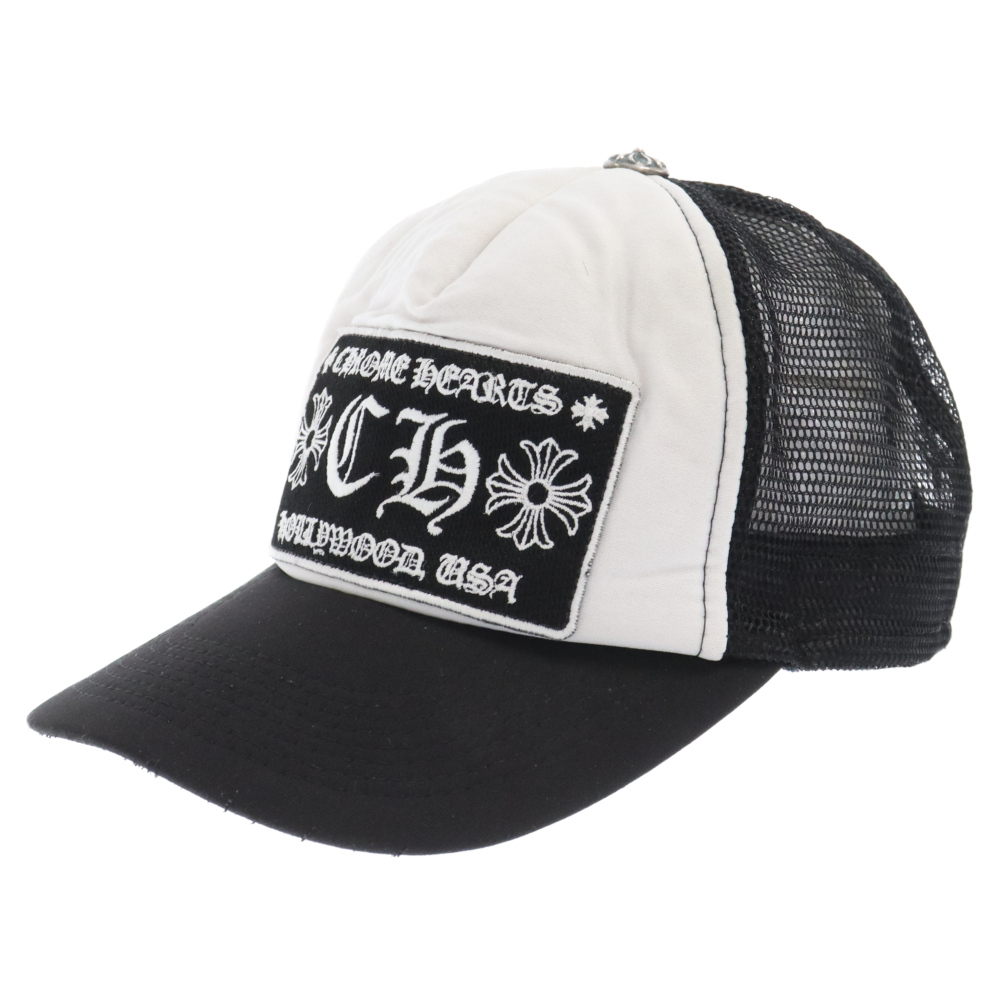 CHROME HEARTS(クロムハーツ) TRUCKER CAP CH刺繍トラッカーキャップ 帽子 メッシュ ブラック/ホワイト【7224B040002】