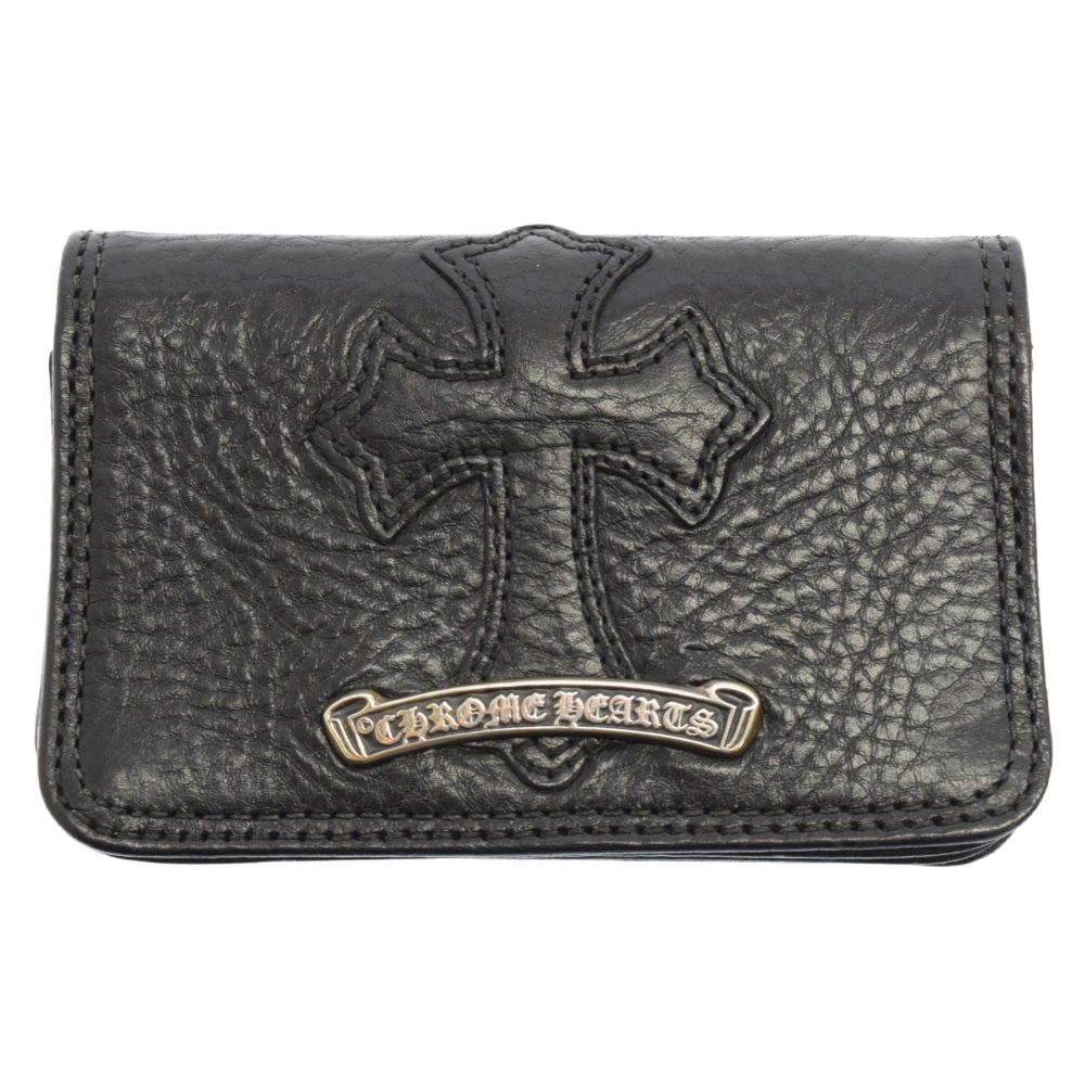 CHROME HEARTS(クロムハーツ) WALLET CARD CASE #2 GROMMET/SCROLL CEMETERY LEATHER PATCH BLACK #2 グロメット/スクロール セメタリーレザーパッチ ヘビーレザー ウォレット カードケース ブラック【9022H220101】