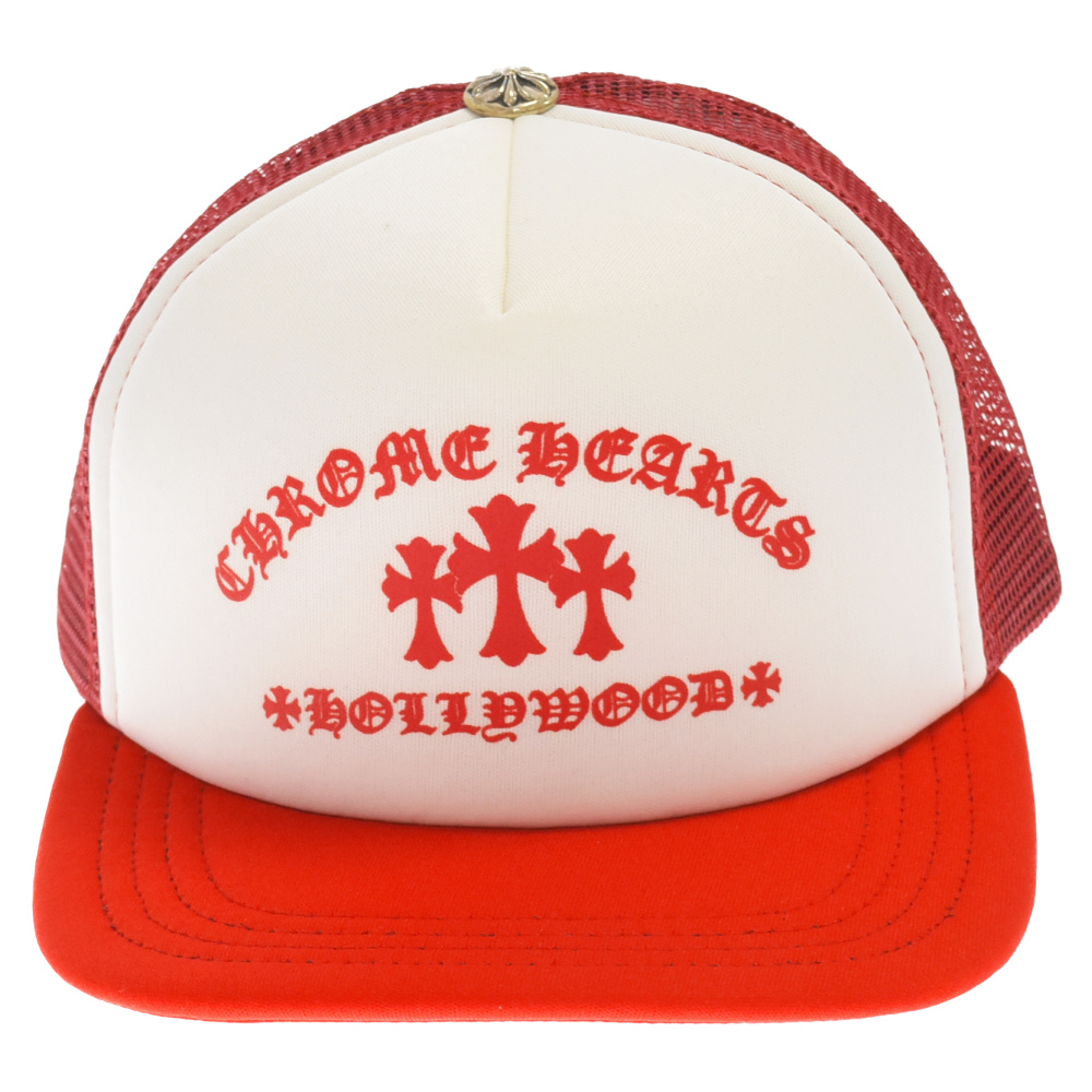 CHROME HEARTS(クロムハーツ) King Taco Trucker Cap キングタコ セメタリークロスプリント トラッカーメッシュキャップ レッドxホワイト【9023L130056】