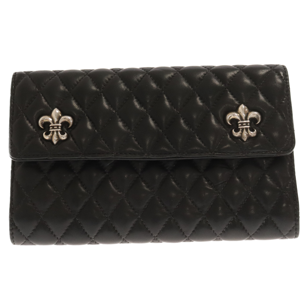 CHROME HEARTS(クロムハーツ) BS FLEUR QUILTED LEATHER CLUTCH BAG フレウラー キルト レザー バック ブラック【9024A110025】